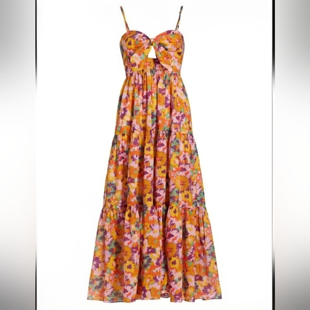 HOUSE OF HARLOW 196 P0 BOHEMIAN TIERED MAXI DRESS SMOKED BACK WOMENS SIZE XS - Picture 2 of 11
